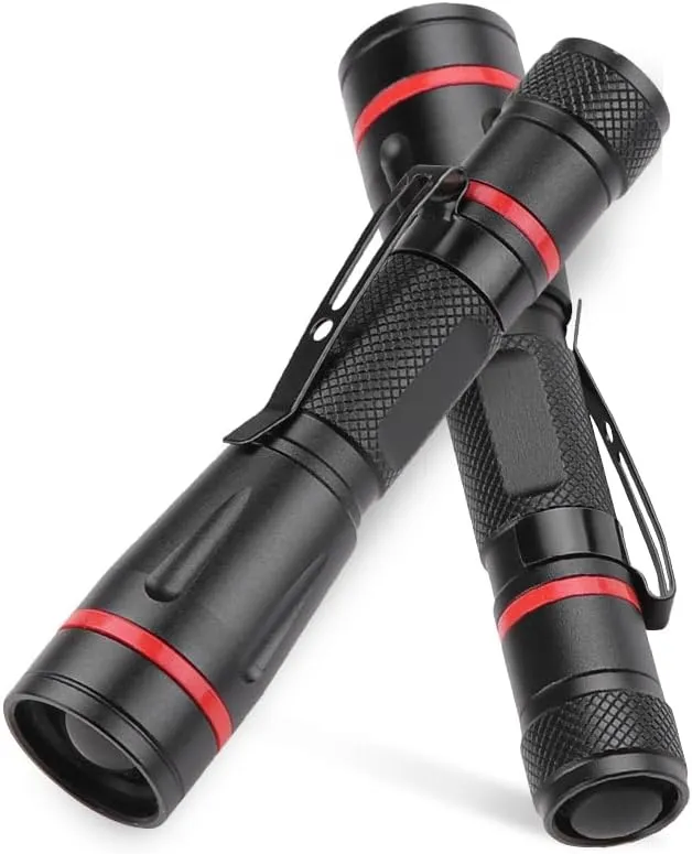 5 Pack LED Flashlights, Handheld Pen Light Flashlight, Pocket Torch PenLight with Clip, Zoomable, Waterproof, Slim Led Pen Flashlight for Camping, Outdoor