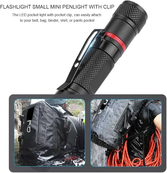 5 Pack LED Flashlights, Handheld Pen Light Flashlight, Pocket Torch PenLight with Clip, Zoomable, Waterproof, Slim Led Pen Flashlight for Camping, Outdoor