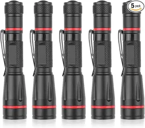 5 Pack LED Flashlights, Handheld Pen Light Flashlight, Pocket Torch PenLight with Clip, Zoomable, Waterproof, Slim Led Pen Flashlight for Camping, Outdoor