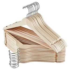 ELONG HOME Wooden Hangers, 30 Pack Slim Wood Coat Hangers with Extra Smooth Finish, Precisely Cut Notches and Chrome Swivel Hook, Wooden Clothes Hangers for Shirt Suit Jacket Dress, Natural