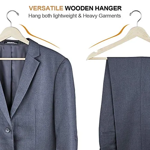 ELONG HOME Wooden Hangers, 30 Pack Slim Wood Coat Hangers with Extra Smooth Finish, Precisely Cut Notches and Chrome Swivel Hook, Wooden Clothes Hangers for Shirt Suit Jacket Dress, Natural