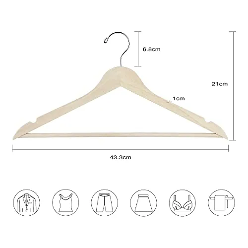 ELONG HOME Wooden Hangers, 30 Pack Slim Wood Coat Hangers with Extra Smooth Finish, Precisely Cut Notches and Chrome Swivel Hook, Wooden Clothes Hangers for Shirt Suit Jacket Dress, Natural