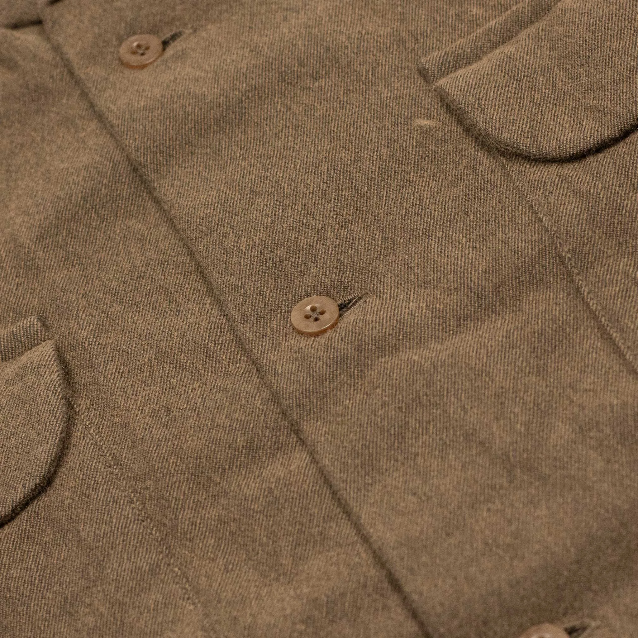 Open collar shirt in brown brushed wool and cotton twill