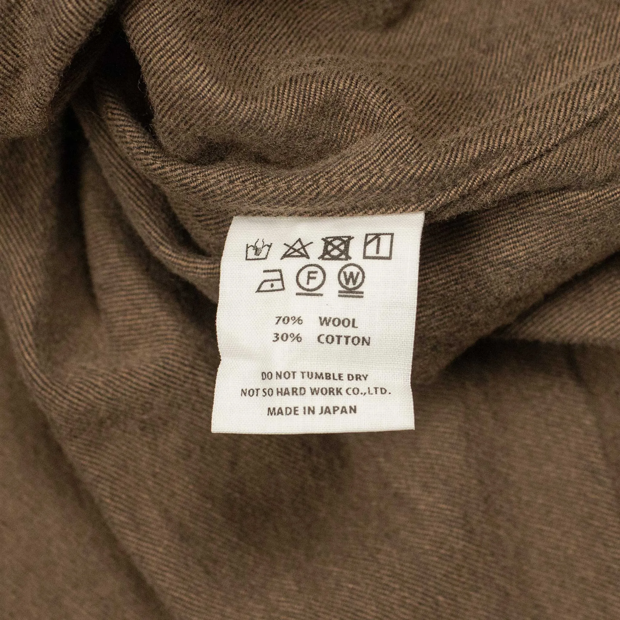 Open collar shirt in brown brushed wool and cotton twill
