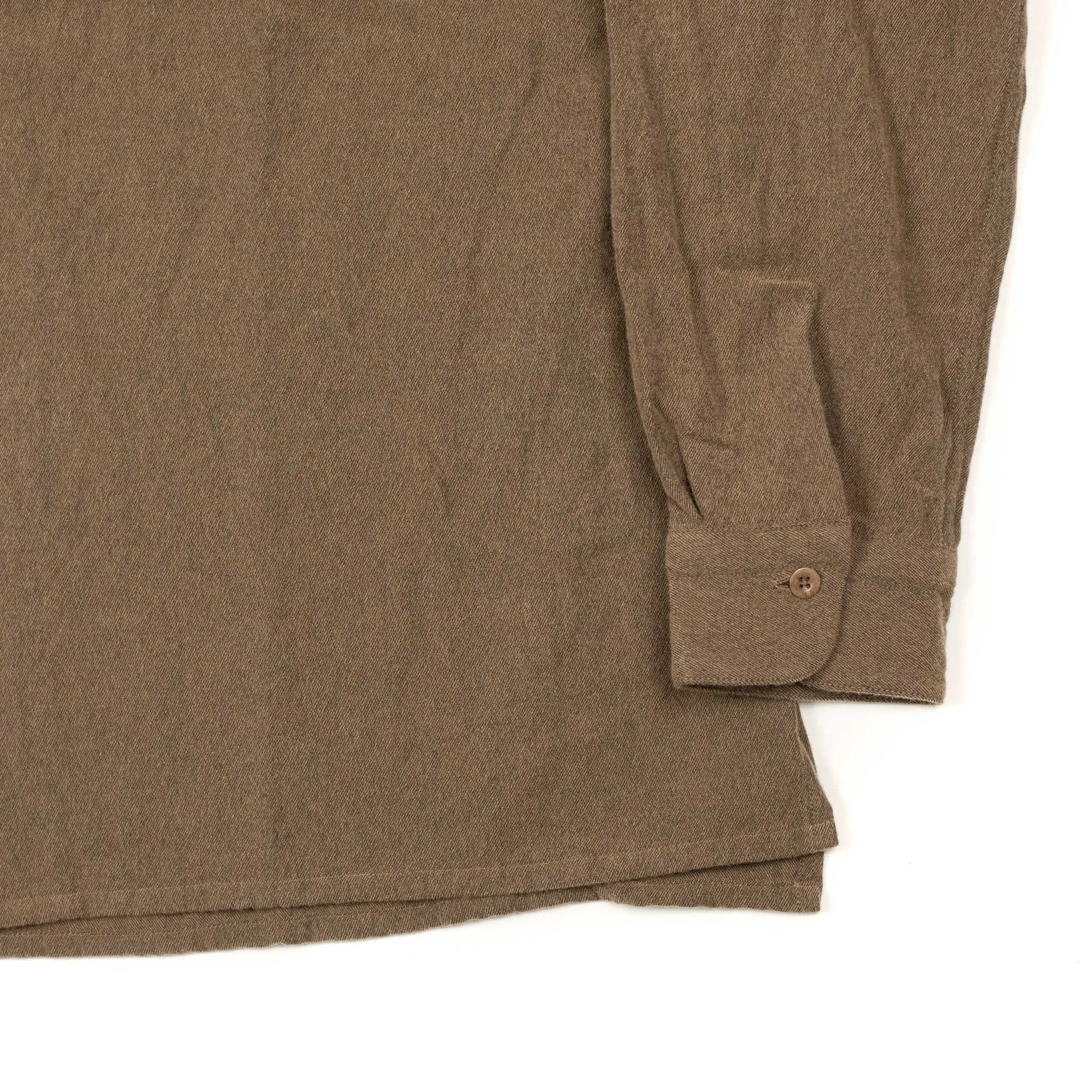 Open collar shirt in brown brushed wool and cotton twill