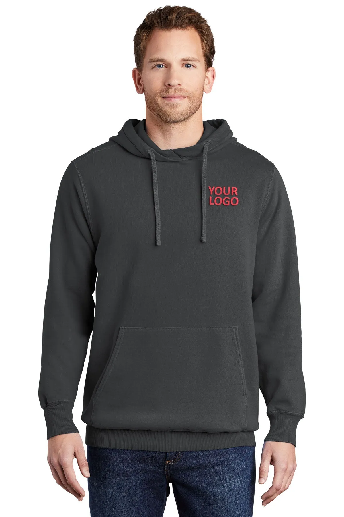 Port & Company Pigment Dyed Branded Hoodies, Coal