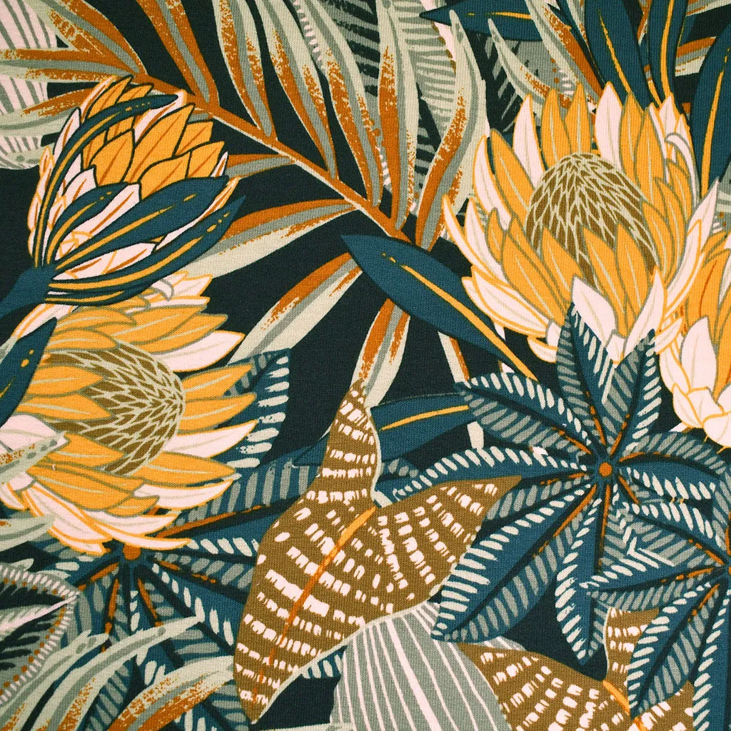 See You at Six Ground Pineapple Floral French Terry Polar Night Blue